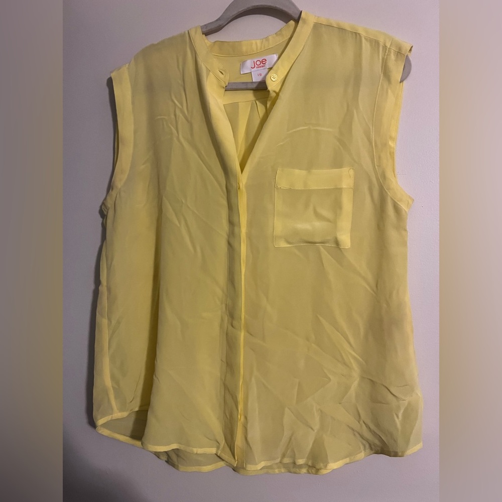 Fresh Yellow Sleeveless Mandarin Collar Blouse 100% Silk